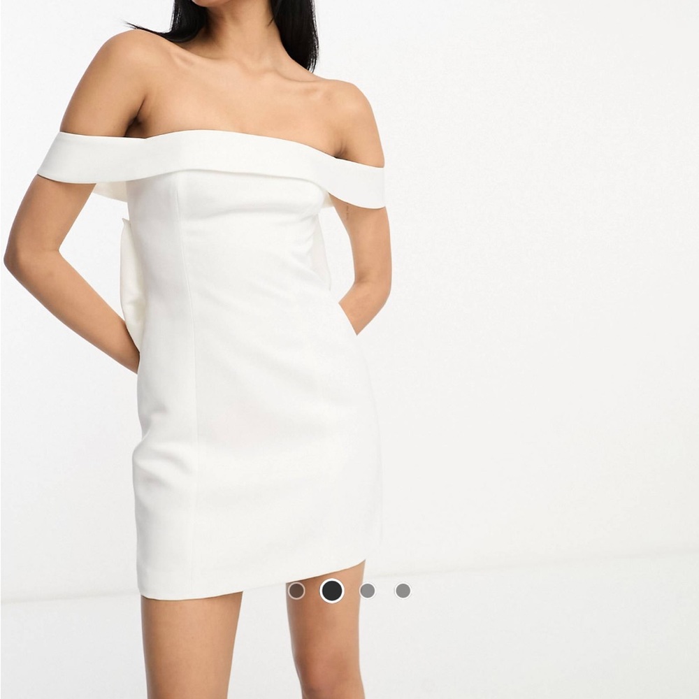 Miss Selfridge Ivory Bardot Mini Dress with Bow